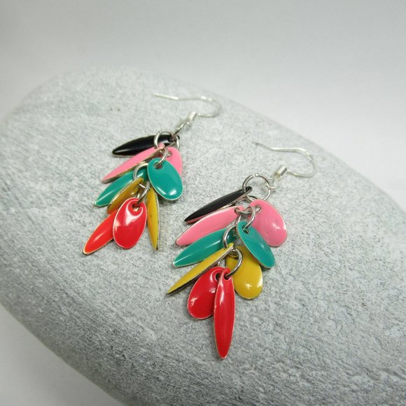Multi colored enamel drop earrings - Picture 1 of 10